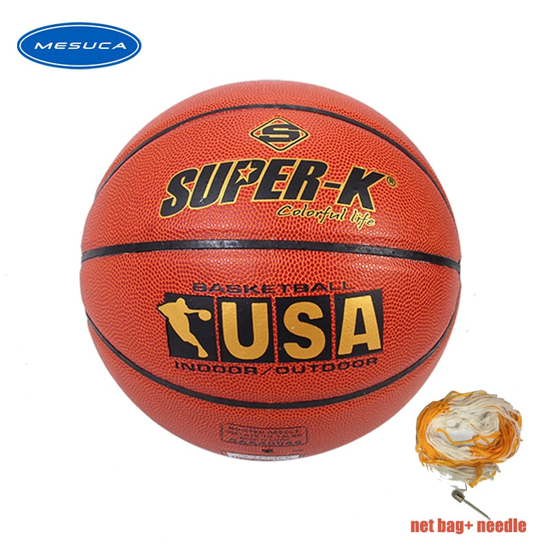 New High Quality Basketball Ball Official Size 7 PU Leather Outdoor Indoor Match Training Inflatable Basketball +net bag needle