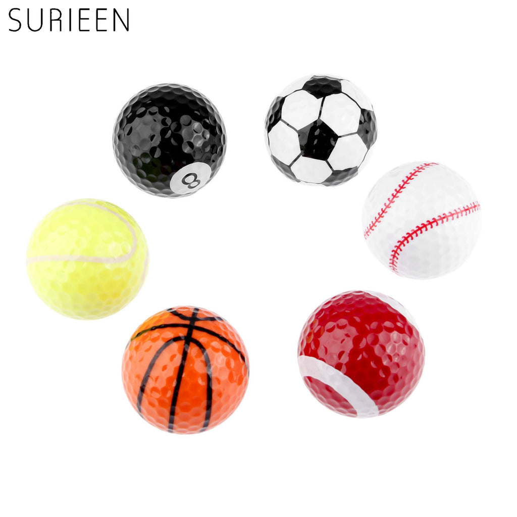 1Pc Novelty Funny Golf Balls 6 Kind Of Balls Pattern Golf Practice Balls Soccer Rugby Tennis Baseball Billiards Shape Golf Balls