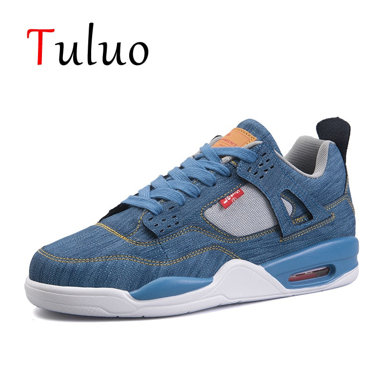 TULUO Brand White Basketball Shoes For Men Jordan Sneakers Air Cushion Denim Sport Shoes Outdoor Basket Hombre Athletic Trainers
