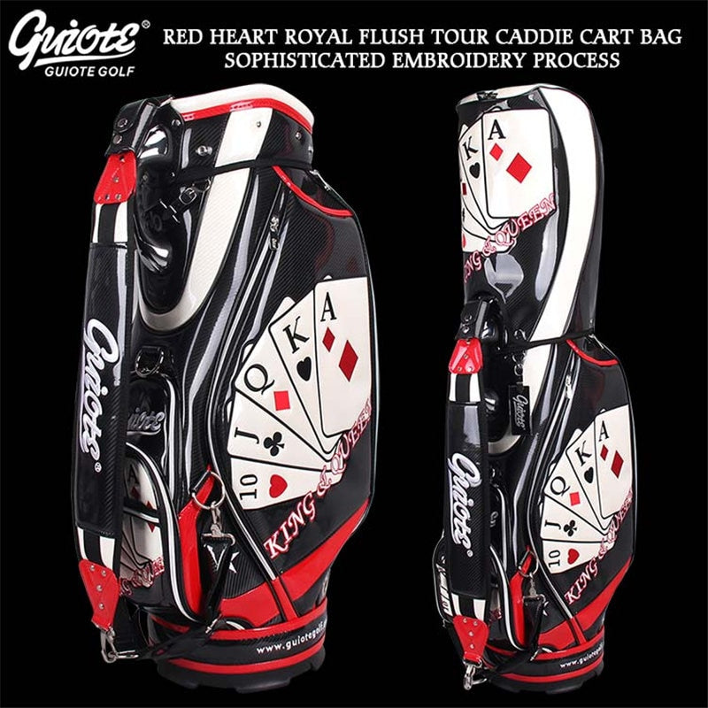 Poker "ACE HIGH STRAIGHT" Golf Caddie Cart Bag PU Leather Golf Tour Staff Bag 5-way Come With Rainhood For Men Women